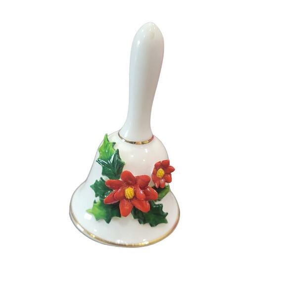 Vintage Napcoware Bone China Christmas Bell‎ Set of 2 Angel Poinsetta - Picture 2 of 11